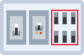 配線用遮断器(回路ブレーカー)のつまみを「切」→「入」にしてください。