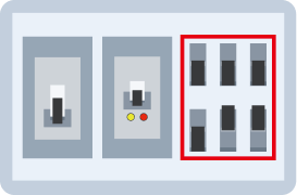 漏電遮断器のつまみを「入」にした後、配線用遮断器のつまみを1つずつ「入」にしてください。